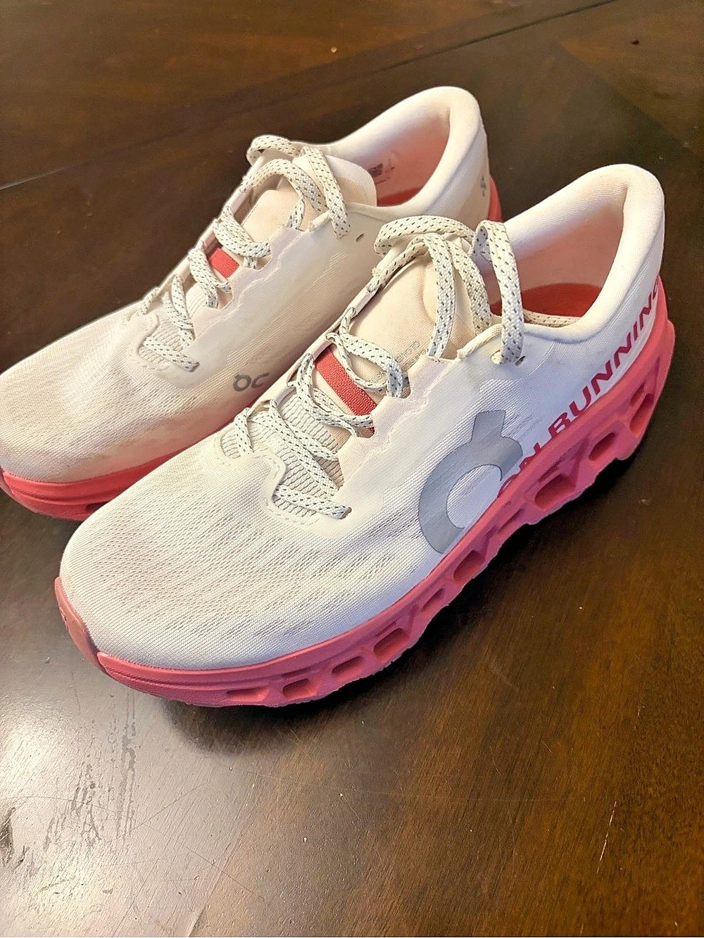 On Cloudmonster Women's White & Pink Athletic Shoes
